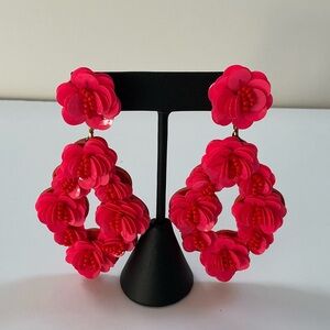 J. Crew Bright Pink Beaded Floral Dangle Earrings